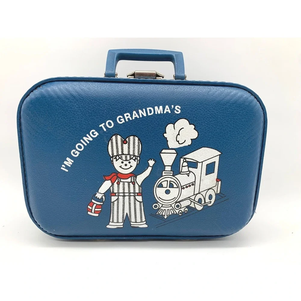VTG Kids Suitcase Blue I'm Going To Grandma's Train Conductor Hardshell Luggage
